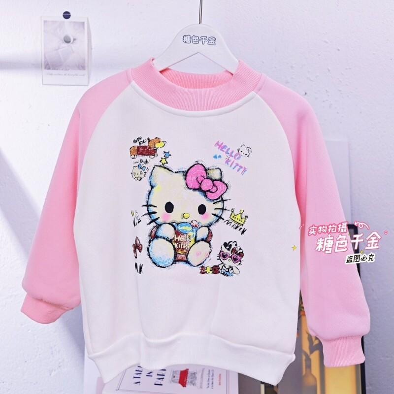 Sherpa Hoodie Fleece - Sanrio Hello Kitty Mädchen-Fleece-Kapuzenpullover, warmer Winter-Cartoon-Pullover,