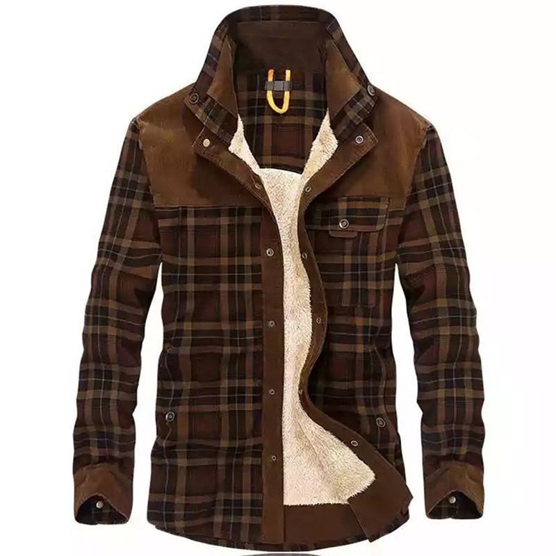 Flannel Shirt Lined - Herren Vintage Karierte Shearling-Gefütterte Fleece-Hemdjacke Lässiger