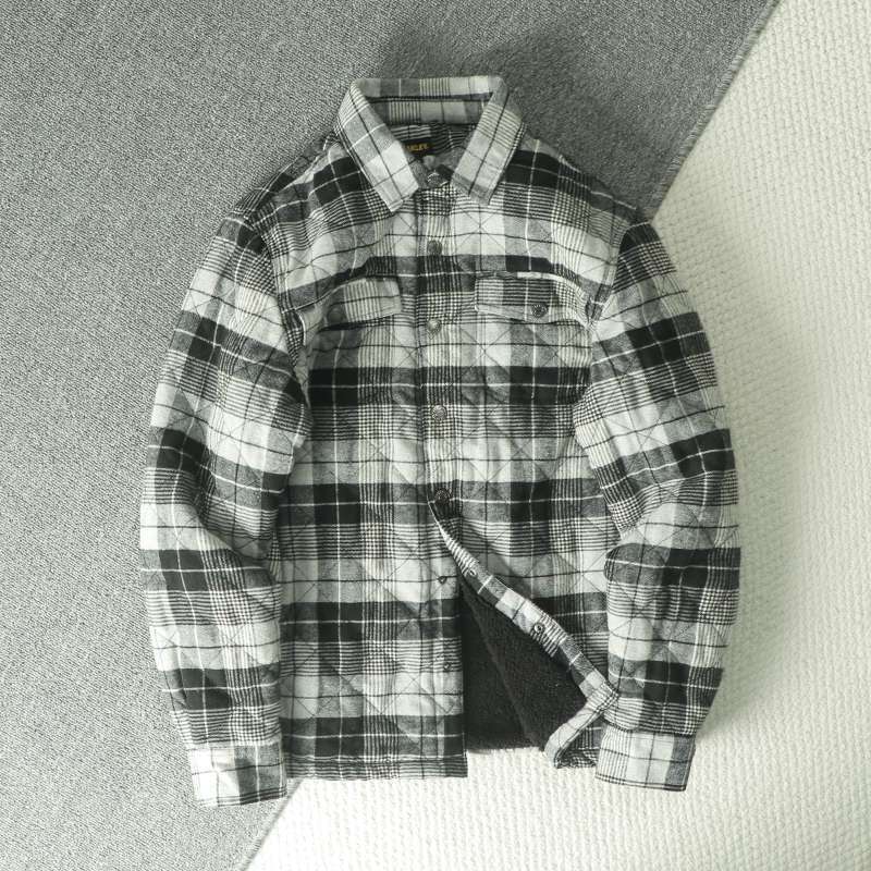 Flannel Shirt Lined - Herbst-Winter-Herren-Hemdjacke aus kariertem Flanell-Fleece mit Brusttasche,