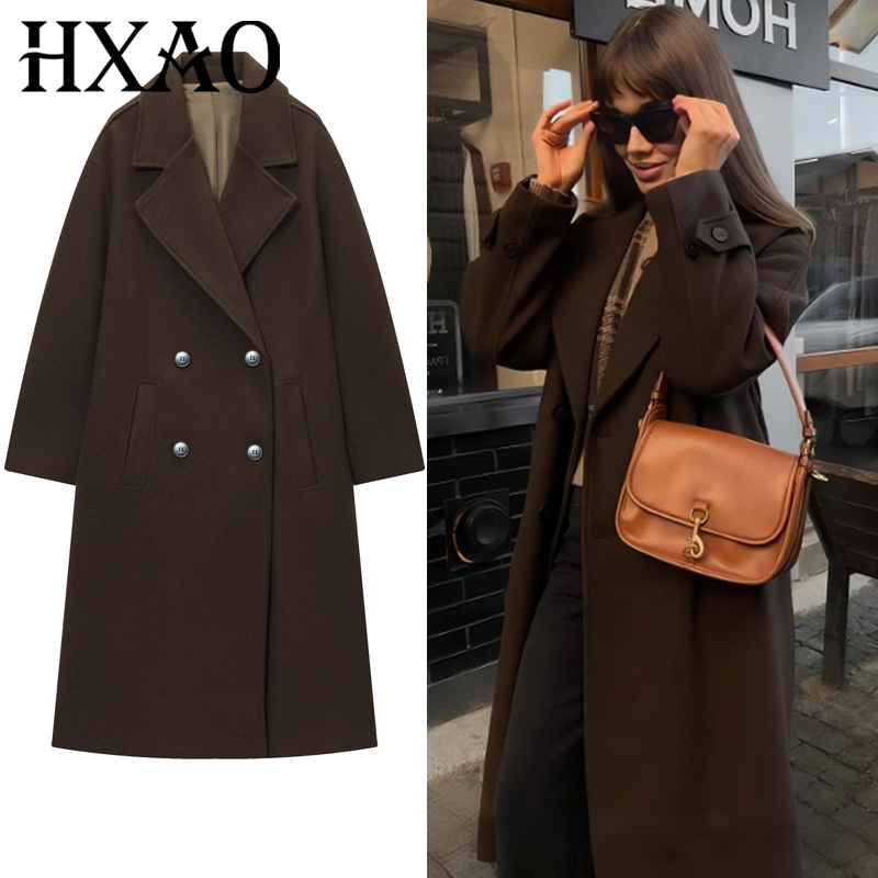 Wool Coat Peacoat - HXAO Damenmantel, braune Tweed-Mäntel aus Wolle