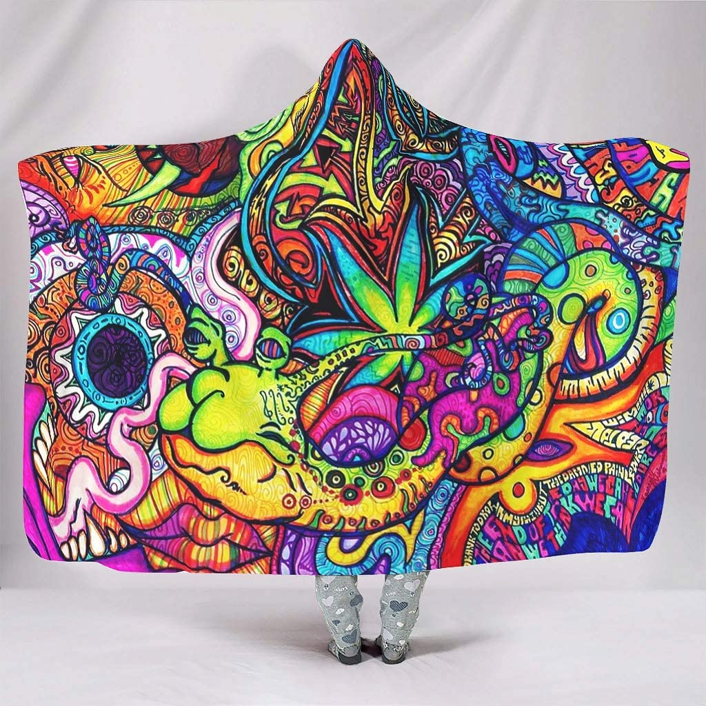 Sherpa Hoodie Fleece - Abstrakte, helle Trippy-Regenbogen-Kapuzendecken, Überwurf, Umhang, Umhang,