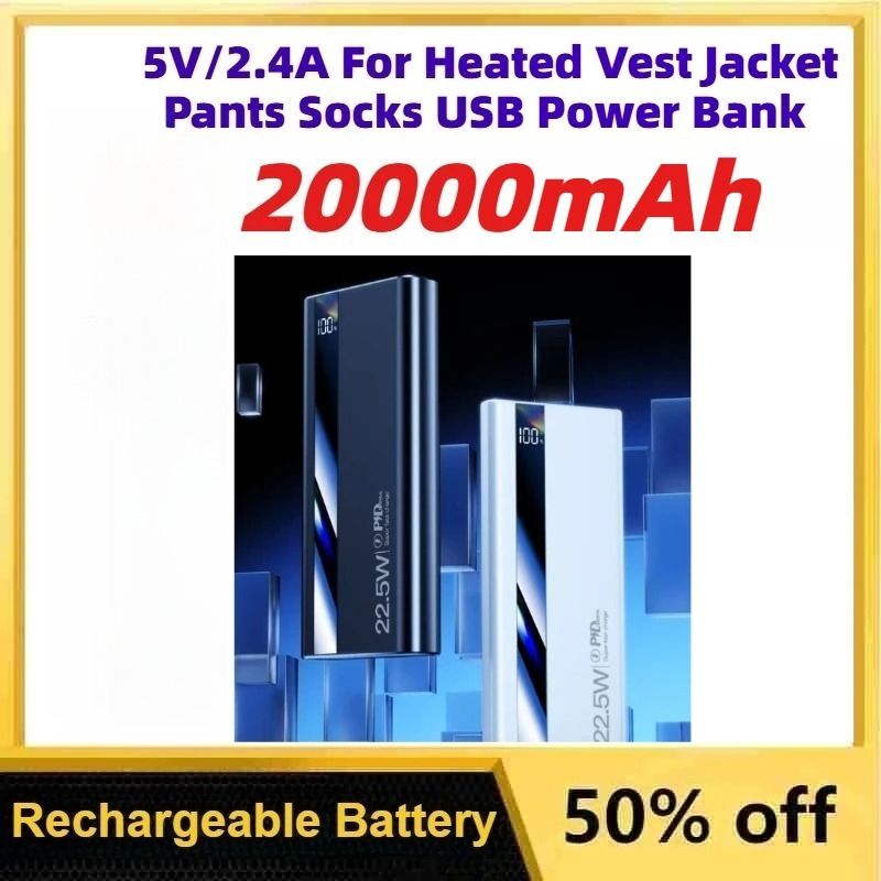 Heated Vest Battery - 10000–20000 mAh 5 V/2,4 A tragbare