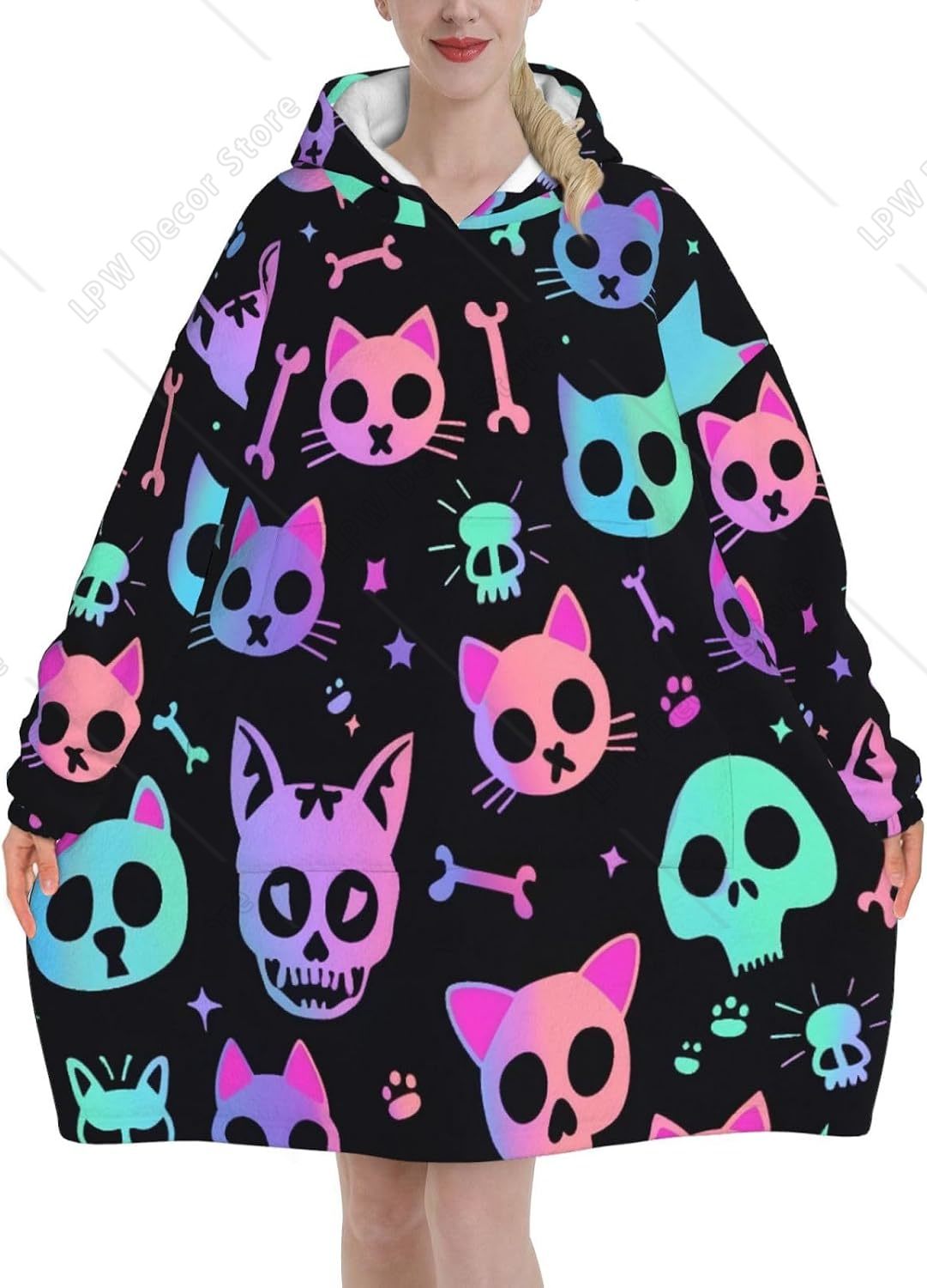 Katzenschädel-Motiv Tragbare D – Sherpa Hoodie Fleece Bewertung und Preis