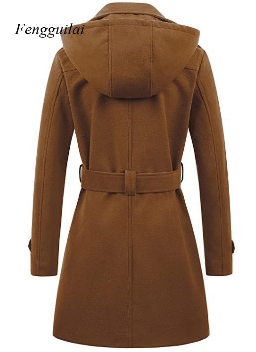 Damen Schwarzer Kapuzen-Doppel – Wool Coat Peacoat Bewertung und Preis