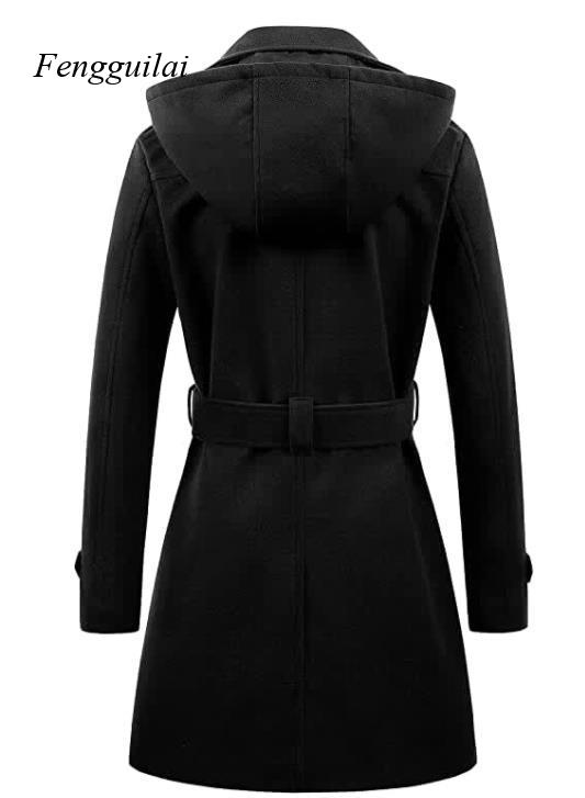 Damen Schwarzer Kapuzen-Doppel – Wool Coat Peacoat Bewertung und Preis